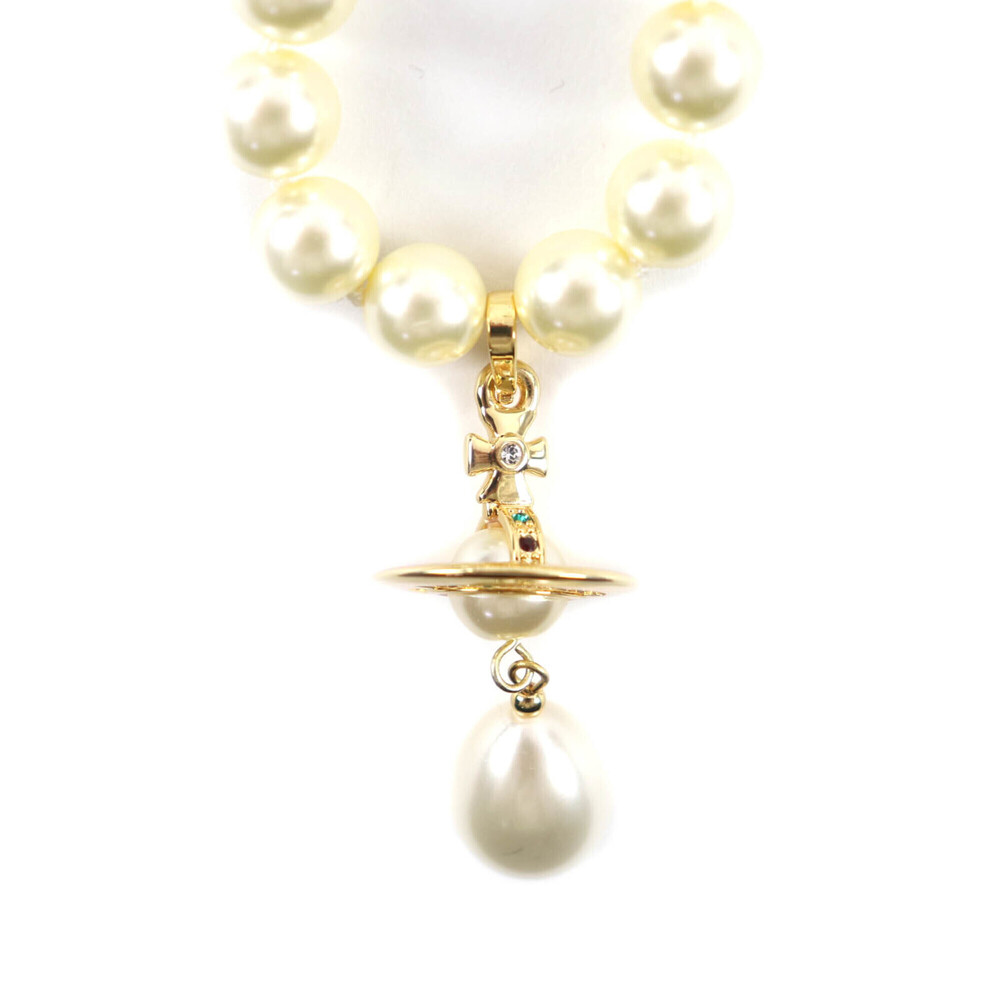 Vivienne Westwood ONE ROW PEARL DROP Choker Gold Orb Necklace with Storage Ba...